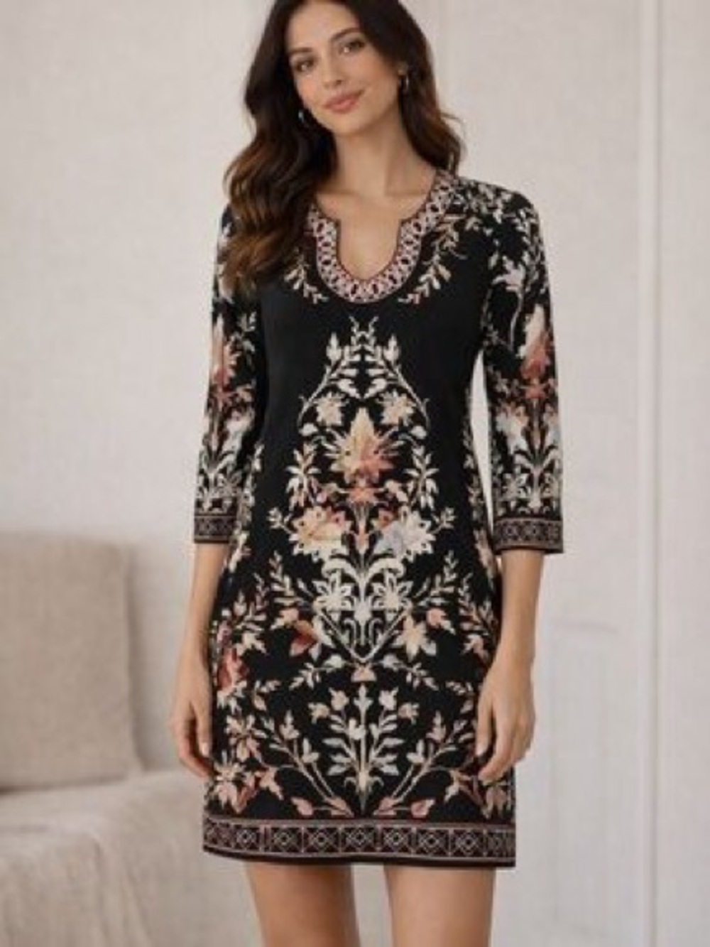 White House Black Market Black Floral Tunic / Mini Dress